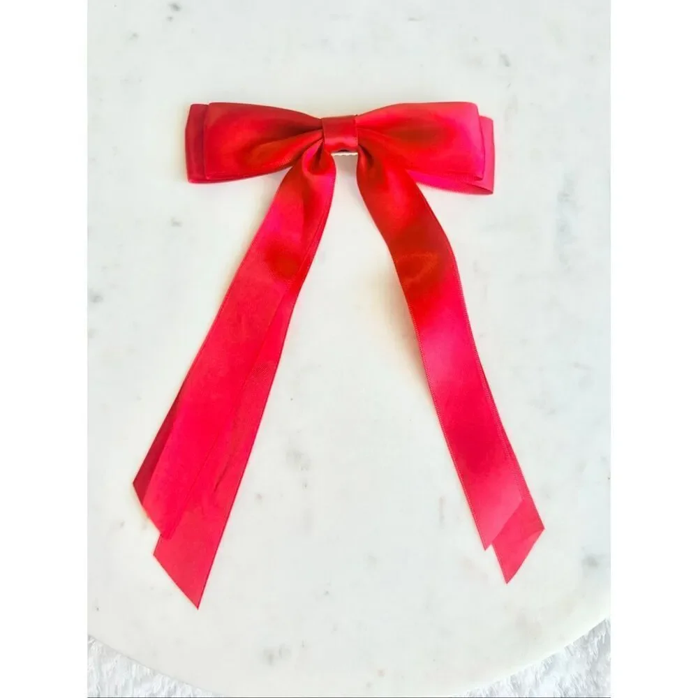 Red Satin Ribbon Bow Hair Clip Coquette Balletcore Feminine